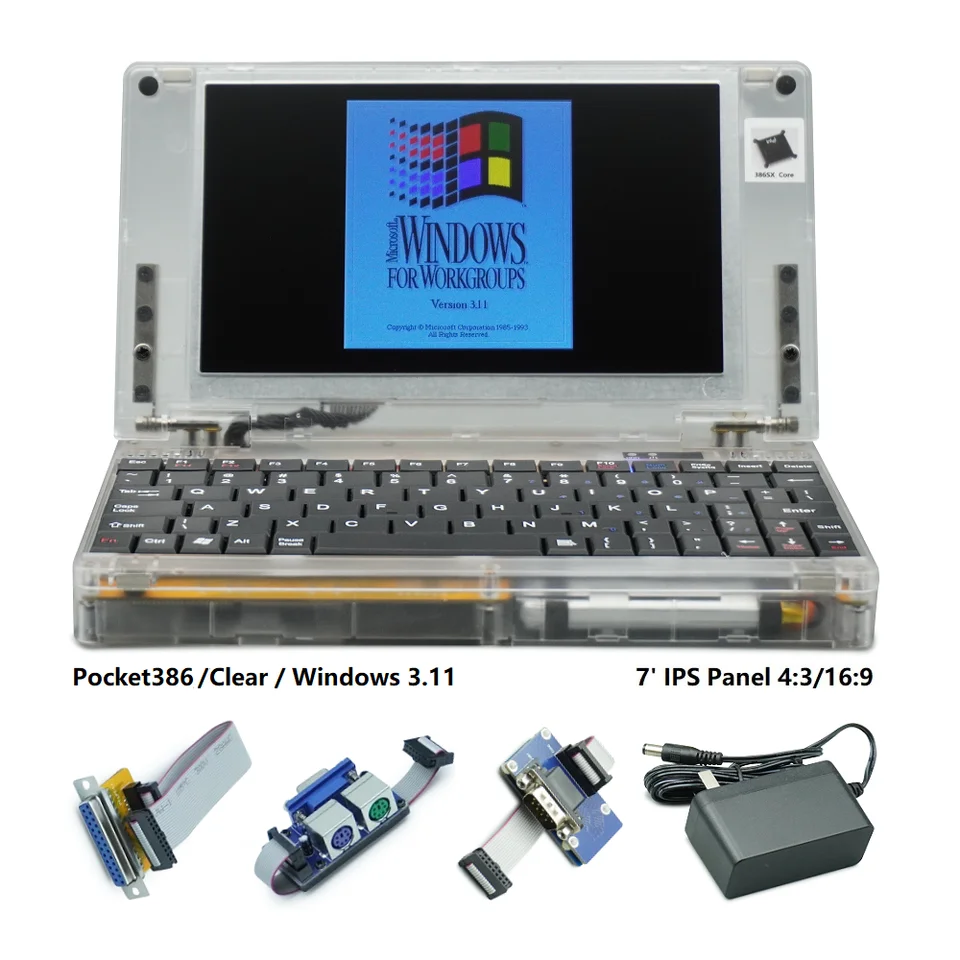 PCフルセット ポケット386クリアドットコンピューター、386sx、cpu、windows3.1、95
