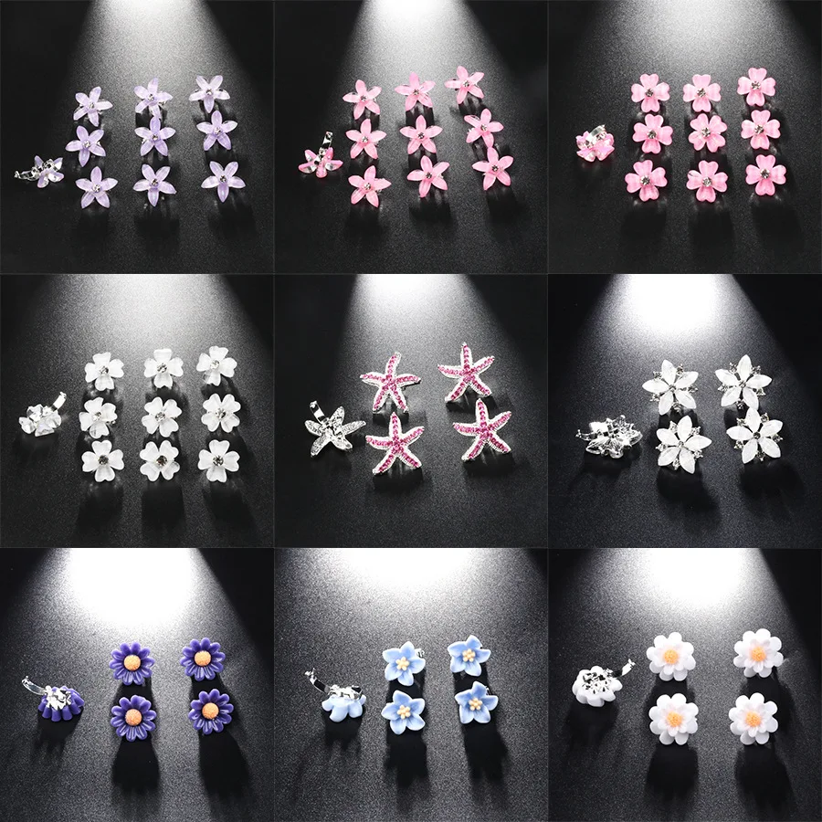 5/10Pcs Pearl Weaving Headwear Small Hairclips Girls Cute Flower Women Simple Snap Clip Water Diamond Hair Clips Accessories