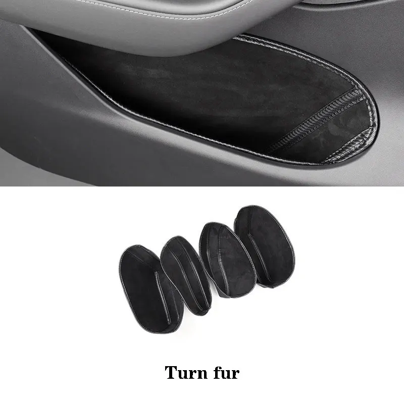 

For tesla model Y Car door carbon fiber patter PU Leather storage slot mat 4PCS