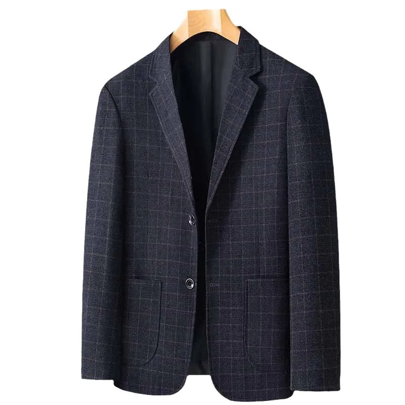 KIDWHXR Men Suit Outerwear Loose Turn Down Collar Single-breasted Male Blazer British Style Plaid Breathable Business Man Coat