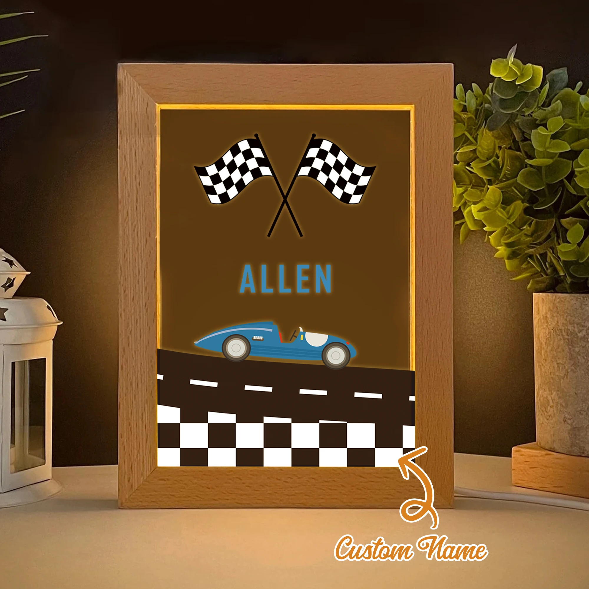 

Blue Sports Car Custom Name LED Night View Photo Frame Personalized Gift Family Living Room Bedroom Dining Room Home Decoration
