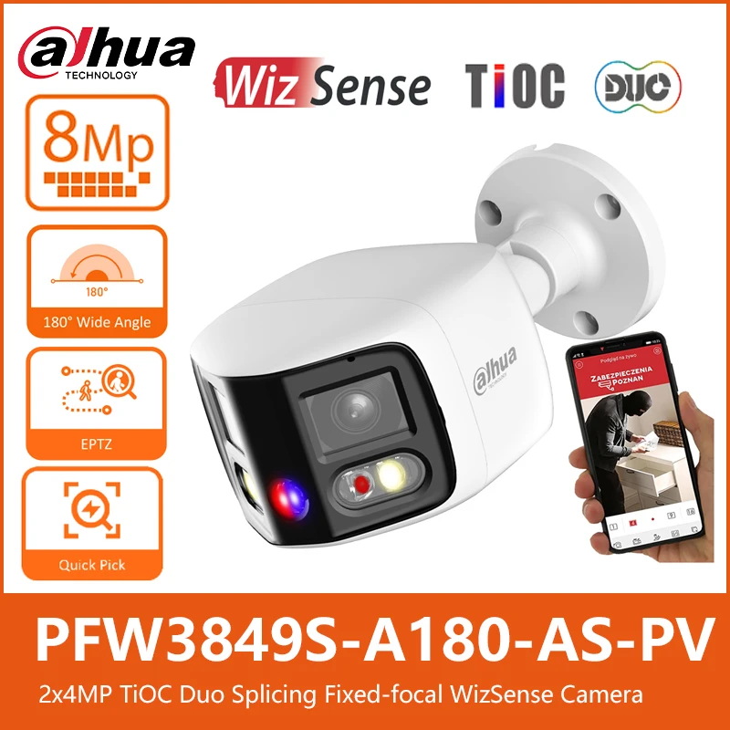 Dahua 4K IPC-PFW3849S-A180-AS-PV 2x4MP 180° Wide Angle TiOC Duo Splicing Bullet WizSense Network Security IP Camera EPTZ SMD 4.0