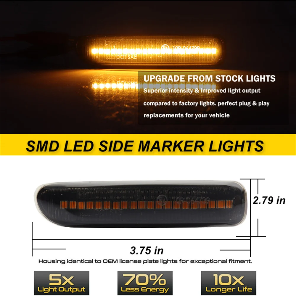 BMW 3シリーズ 323ci 325ci 328ci 330ci E46 323i 328i用 ダイナミックアンバーLEDフロントサイドマーカーインジケーターライト ウインカーランプ