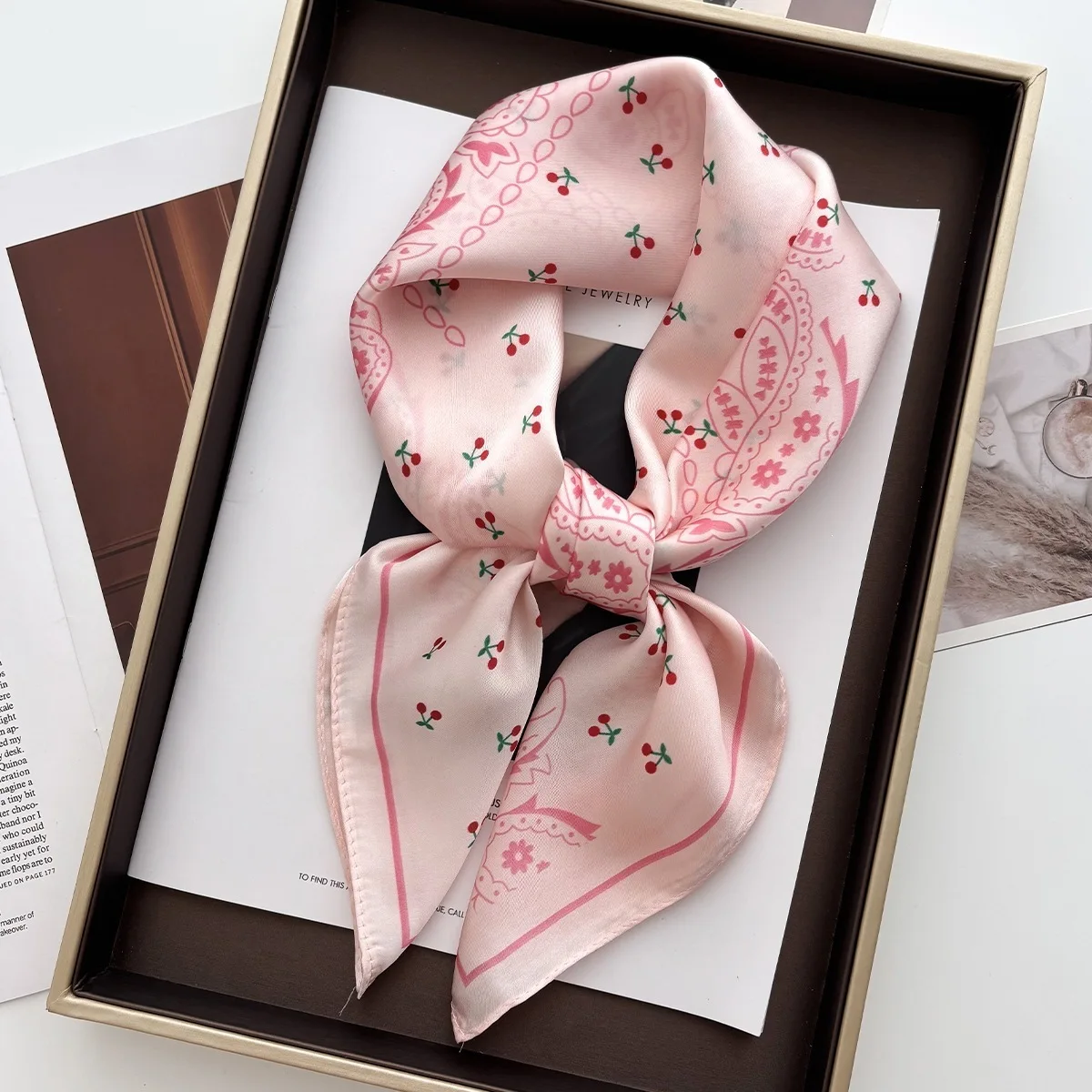 Luxury Design Print Square Scarf Women Soft Hairband Neckerchief Hijab Headband Foulard Bag Ribbons Gift 70*70cm Bandanas image 3