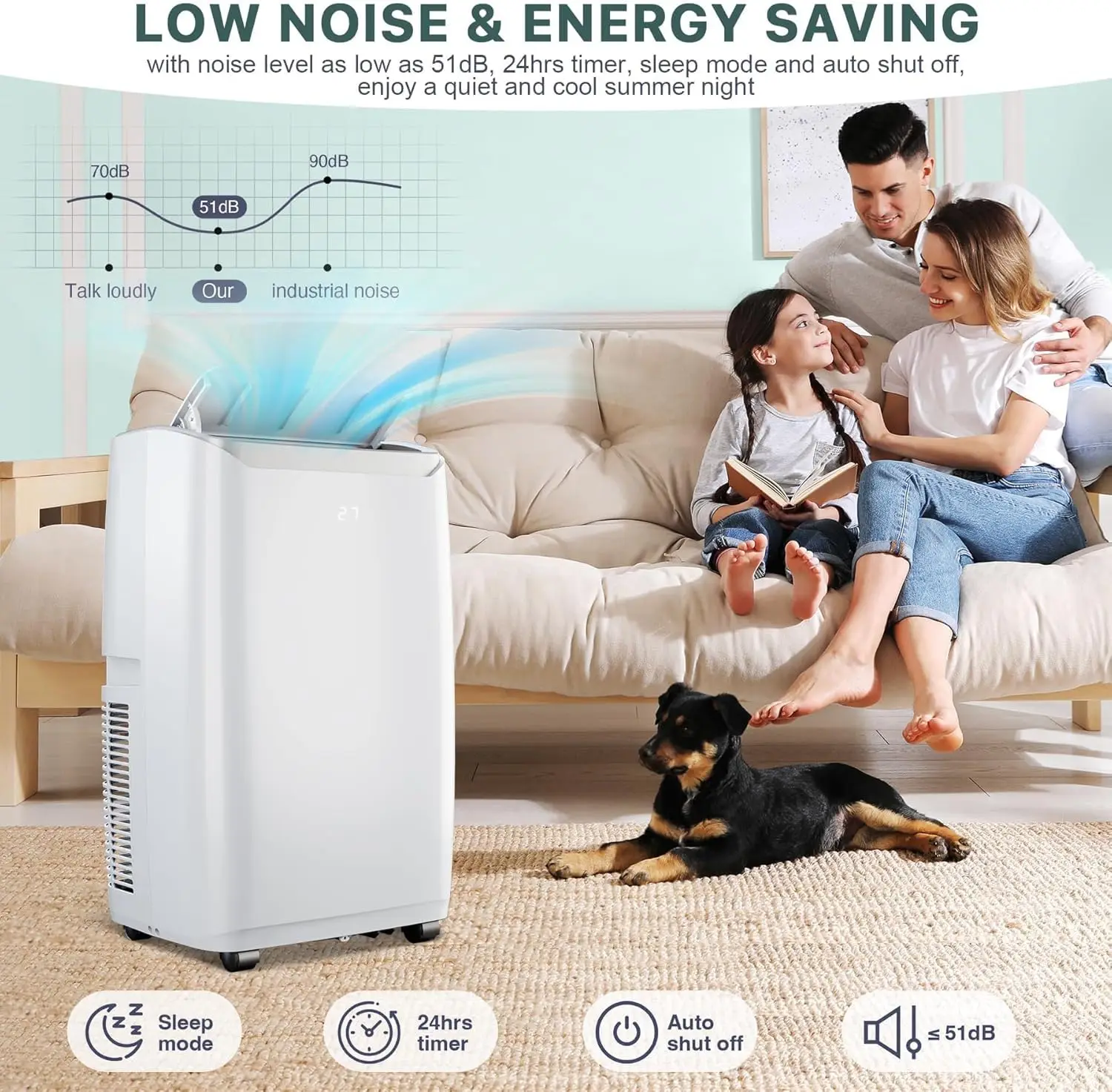 14,000 BTU Portable Air Conditioners Cools up to 750 Sq.Ft, 3-in-1 Quiet Portable AC Unit with Cool, Dehumidifier & Fan, Sleep Mode, 24H Timer, Remote Control & Installation Kits