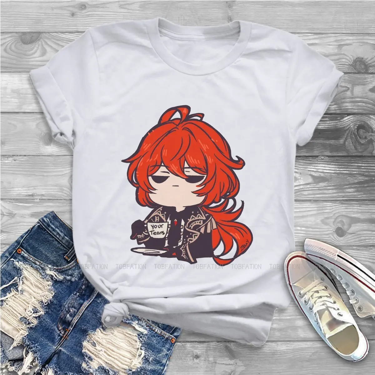 Genshin Impact Diluc Print Women T Shirt 2023 Summer Casual Game Short Sleeve T-shirt Female Funny Fashion Y2k Clothes Tops