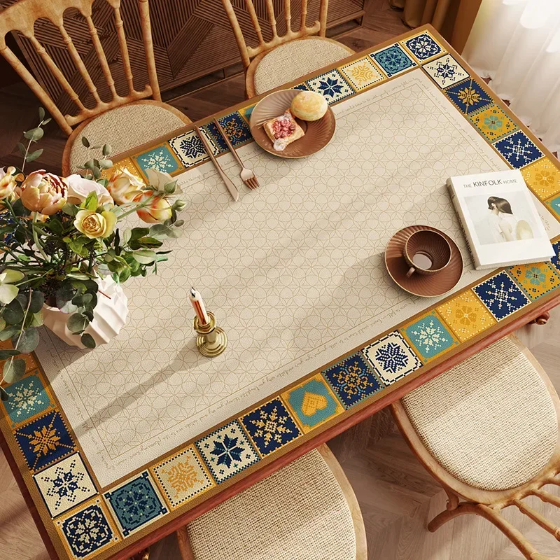 American Retro Tablecloth Waterproof Oil Resistant Scald Resistant and Washable Table Mat Premium Leather Coffee Table Cloth