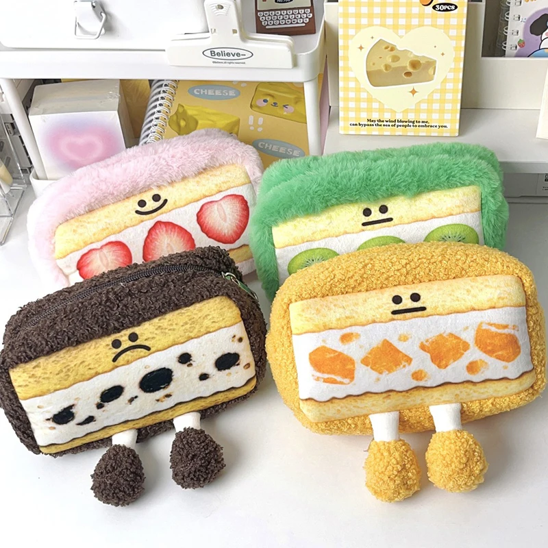 Cartoon Cute Bread Sandwich Pencil Case Pencil Holder Plush Pencil Bag Funny Creative Plush Pencil Cases Student Stationery