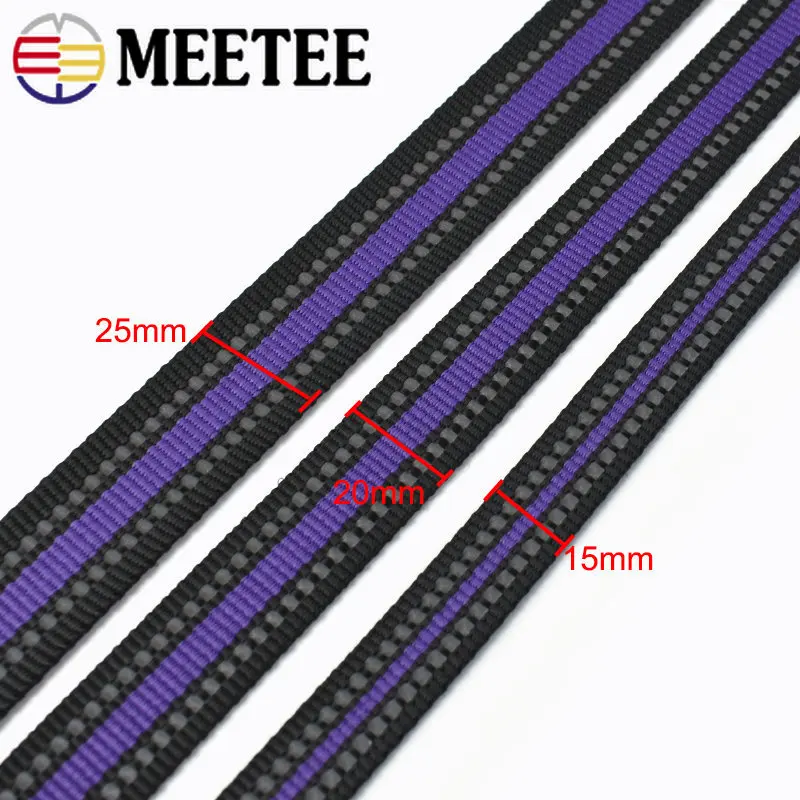 Meetee 10Meters Reflective Ribbon 15/20/25mm Webbing Tapes Shoulder Bag Strap Belt Clothes Dog Collar Luggage Sewing Accessories