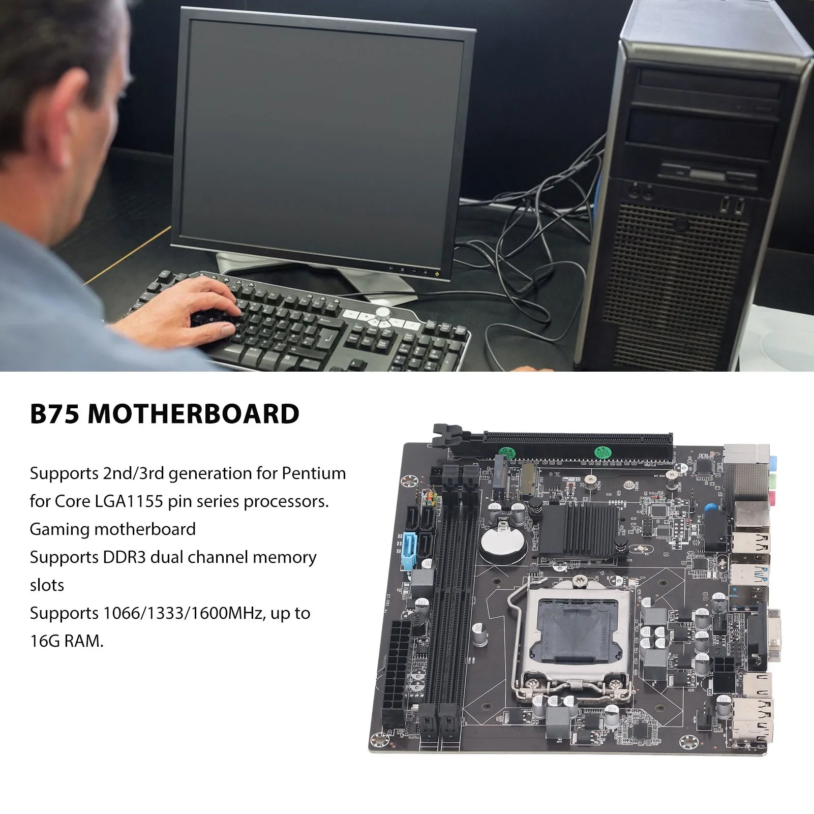 

Игровая материнская плата B75, легкая электрическая стабильность, материнская плата для майнинга, 4 USB2.0 с сетевой картой 100 м для настольного компьютера