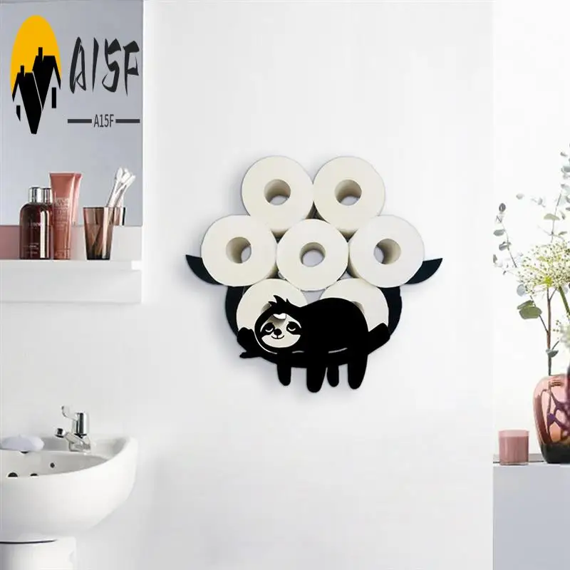 A15F-Durable Metal Sloth Toilet Paper Holder, Wall Mounted Roll Holder, Black Paper Storage, Perfect For Bathroom Decor