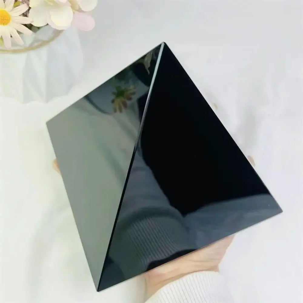 Pirámide de obsidiana negra Natural, piedra energética Reiki, piedra Mineral Fengshui, adornos de pirámide de cristal, decoración para sala de estar y mesa