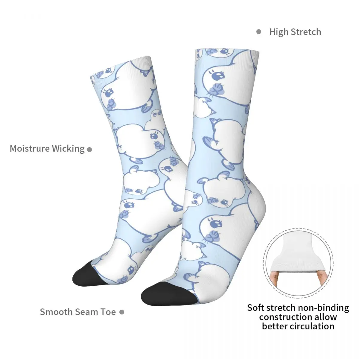 Pale Baby Seal On Ice Blue Socks Harajuku High Quality Stockings All Season Long Socks Accessories for Man's Woman's