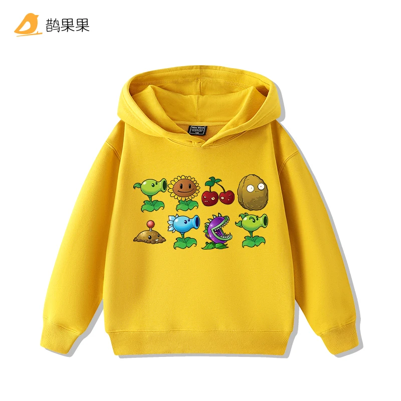 سترة بقلنسوة للأولاد والبنات على الموضة للشارع من Plants vs. Zombies بالإضافة إلى قمصان مخملية جديدة بأكمام طويلة للأطفال للخريف والشتاء