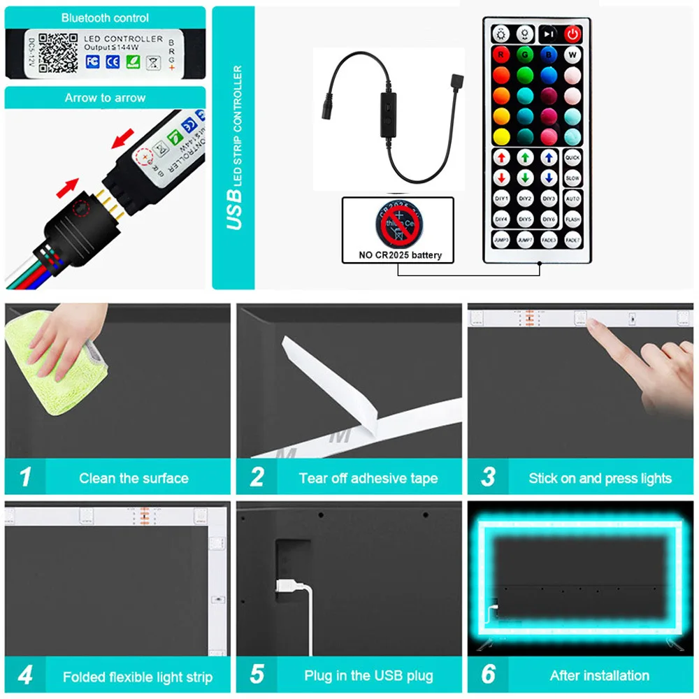 Led Strip Lights For Bedroom 5V 5050 Usb Rgb Tape 1-30M With 44key Remote Holiday Lighting Wall Led Room Decor Lamp Band Ribbon