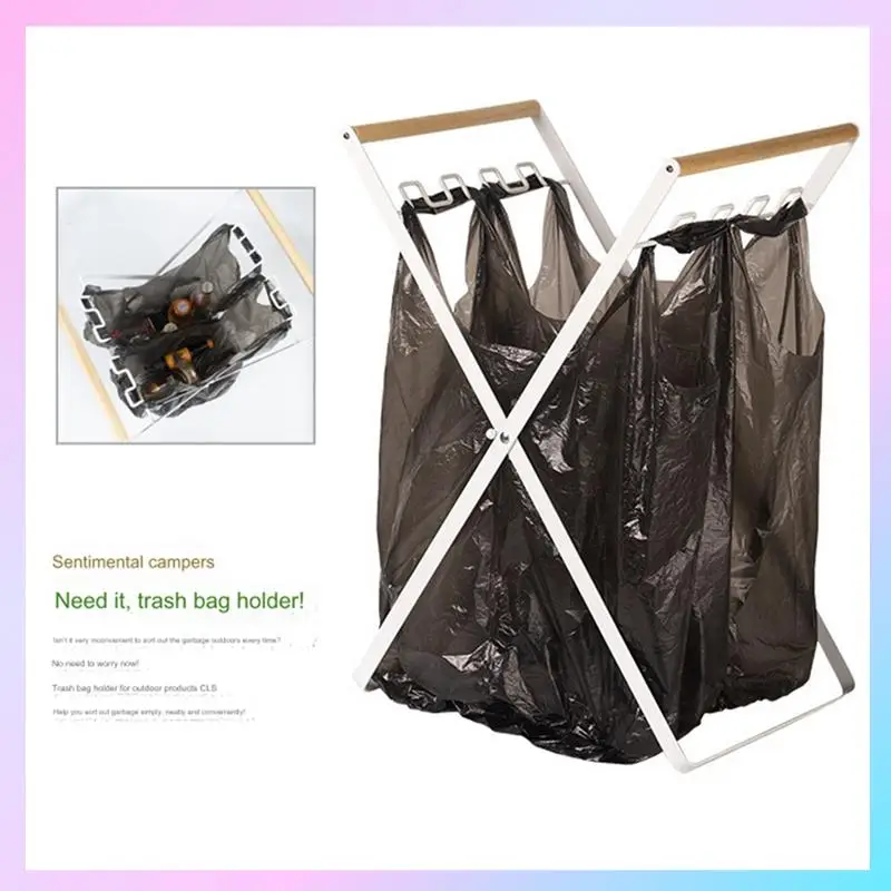 

N85R-держатель мешка для мусора с деревянной ручкой, портативная кухонная стойка для сортировки мусора, отдельная корзина для переработки мусора для кемпинга