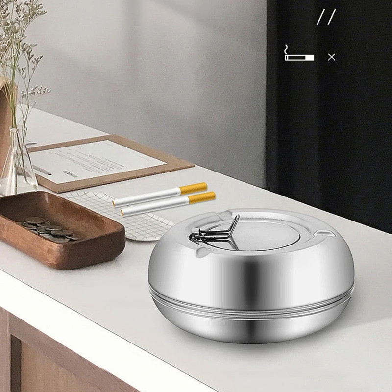 Stainless Steel Ashtray with Lid Detachable Outdoor Cigarettes Tray Holder for Home Bedroom Office Tabletop Decoration Gift