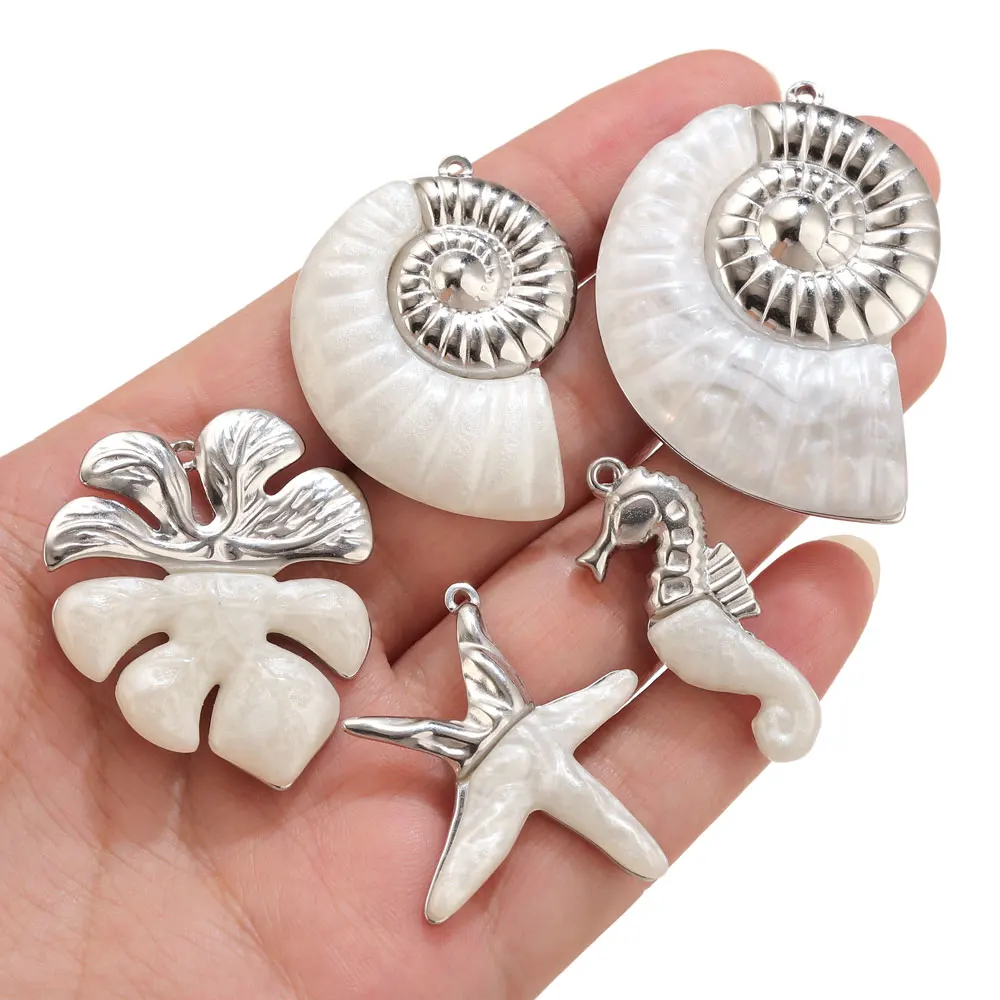 2 Stück Edelstahl-Muschel-Seestern-Anhänger für die Schmuckherstellung, Strandanhänger, Halskettenzubehör, handgefertigte Charm-Accessoires – Detail 2