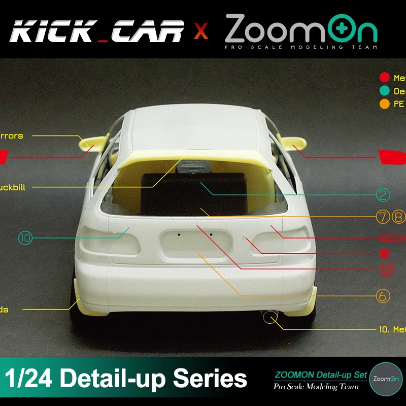 ZoomOn Z005 1/24 Model Vehicle Civic EG6 Spoon part set Detail-up set Resin Parts Hand Made Arts Hobbyist Gift