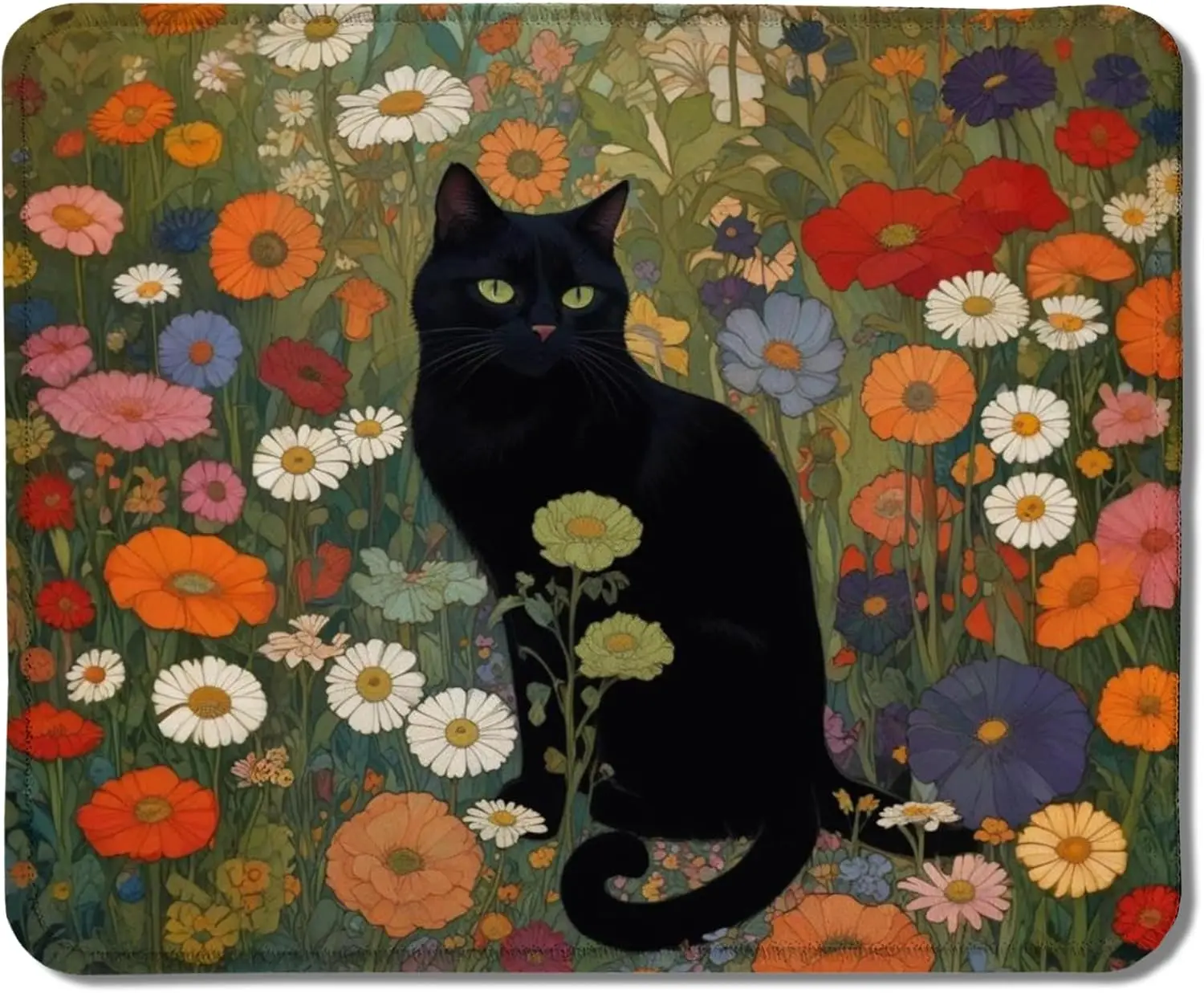 The Black Cat Flower mouse pad is suitable for gamers and office high-definition printed computer mechanical keyboard pads