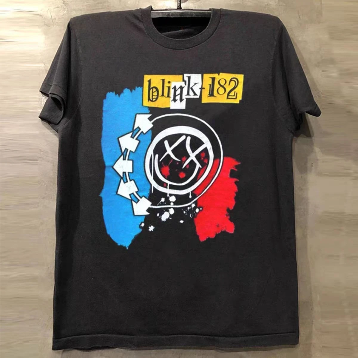 

Blink-182, American Smiley Face Printed High Street Short-sleeved T-shirt, Vintage Couple's Top