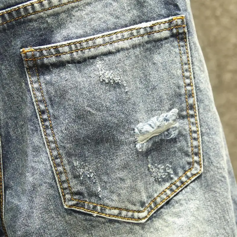 Celana Jeans Pendek Bermuda Ramping Robek untuk Pria Celana Pendek Denim Pria Baru Fashion Y2k Populer Asli Celana Pendek Denim Pria Baru Harajuku