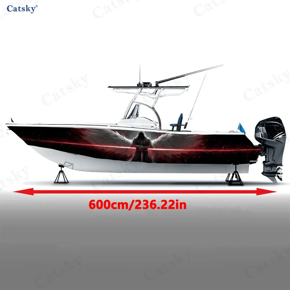 2Pcs Sword wielding angel Boat Stickers, PVC Waterproof Durable Vinyl Wrap Decals for Fishing Boats, Durable and Stylish Design
