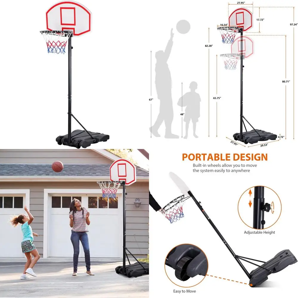 Aro de baloncesto portátil para interiores con altura ajustable para niños y adolescentes - Portería con sistema de soporte de baloncesto junior