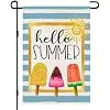 Hello Summer Ice Cream Garden Flags for Outside 12x18 Inch Double Sided Burlap, Blue Watercolor Stripes Sunshine Sign Small  jjp