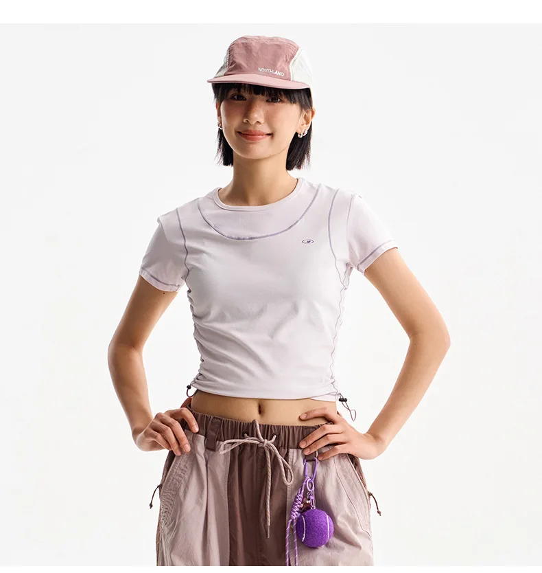 Schnell trocknendes, schmal geschnittenes Crop-Top für Damen – atmungsaktives Sport-T-Shirt mit Kontrastnähten für Fitness und Laufen – Detail 13