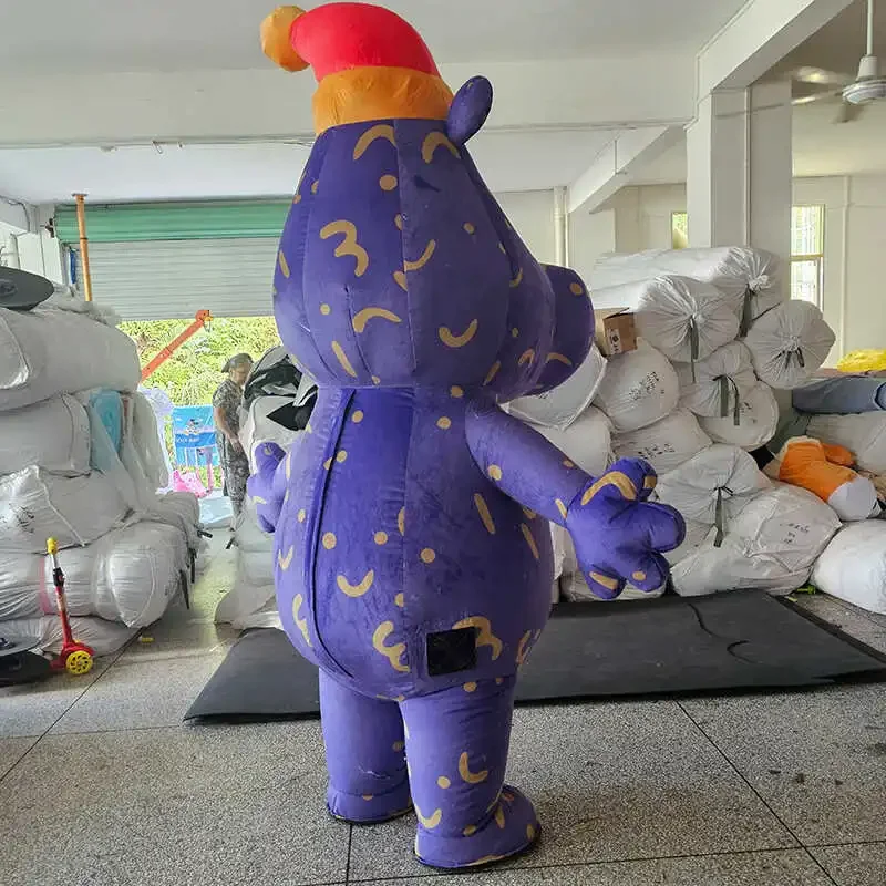 Inflatable Purple Hippo  Mascot Costume Cartoon Character Outfit Attractive Suit Birthday Gift Carnival Party Events No Battery