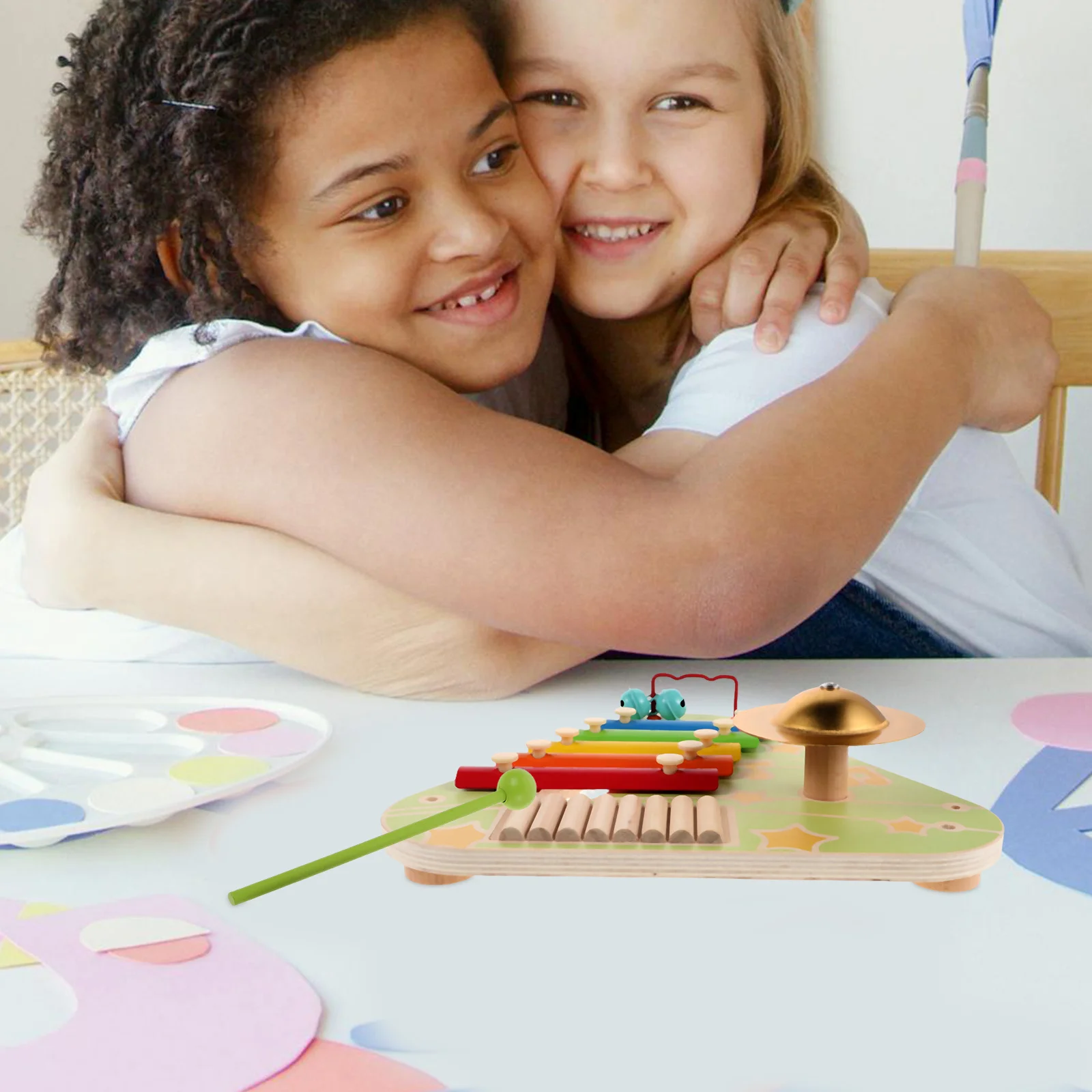 1 ensemble d'instruments de musique Montessori 4 en 1, Xylophone en bois, Piano, cymbale à Percussion, planche d'activité musicale Portable pour tout-petits