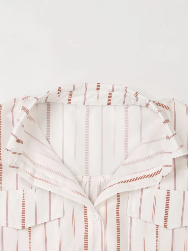 [EAM] Women Red Striped Ruffles Big Size Blouse New Lapel Long Sleeve Loose Fit Shirt Fashion Tide Spring Autumn 2024 7AB00103