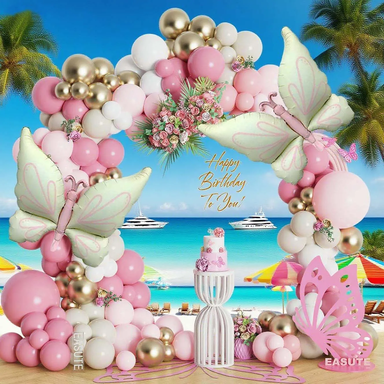 Schmetterlings-Ballon-Set, milchweiße, schmetterlingsförmige Aluminiumfolienballons und platinschwarze Latexballons für Partys und Geburtstage – Detail 3