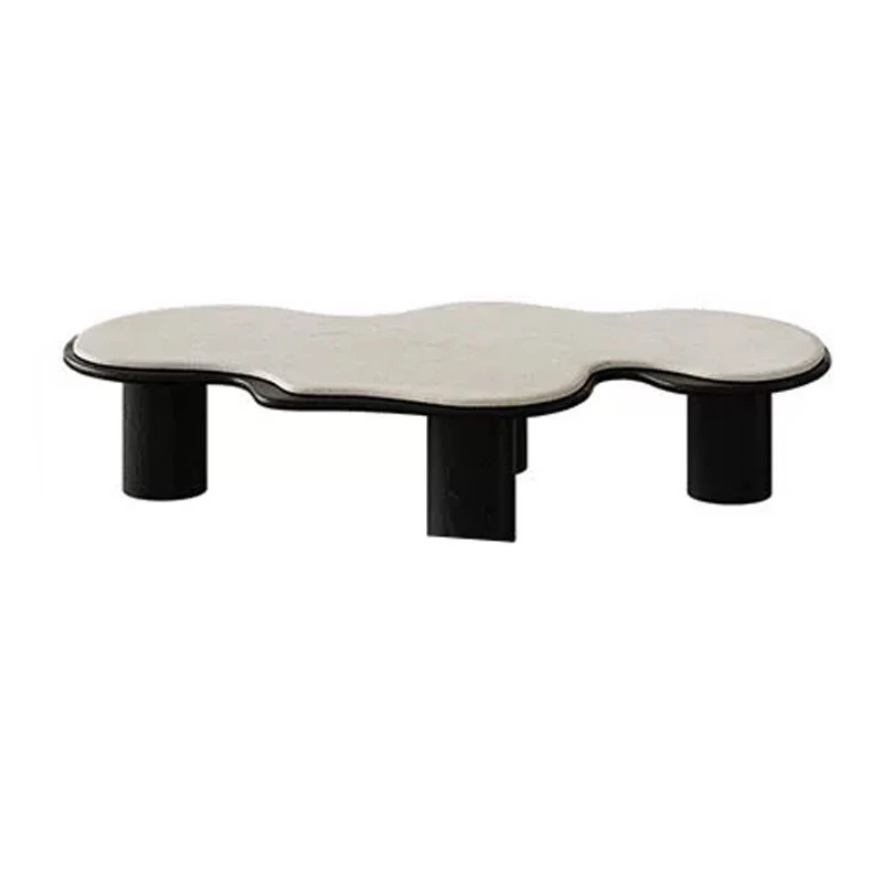 Natural marble solid wood ripple cloud coffee table, Italian minimalist light luxury designer style high-end travertine