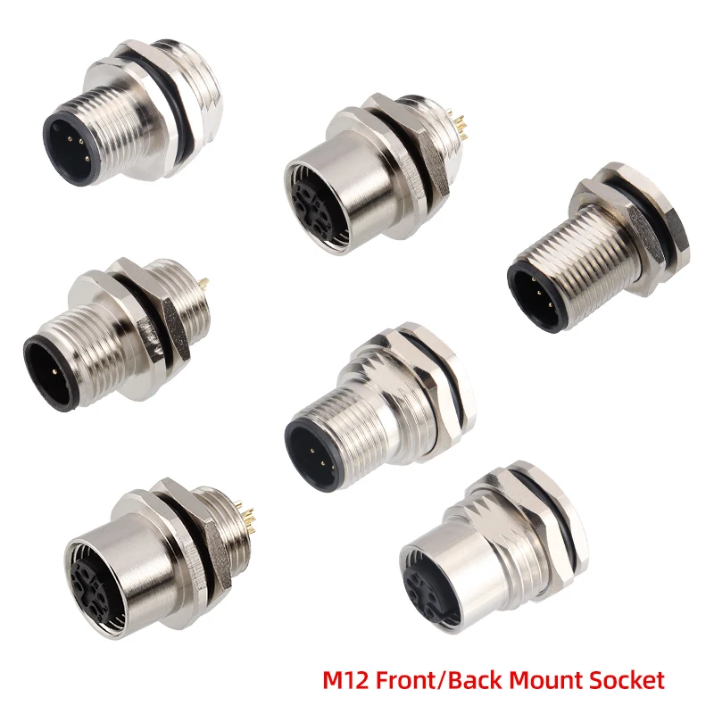 Factory M12 solder Type Panel Mount Socket Male Female 2 3 4 5 6 8 12 17Pins A B D Code Waterproof IP67 Female Male Socket