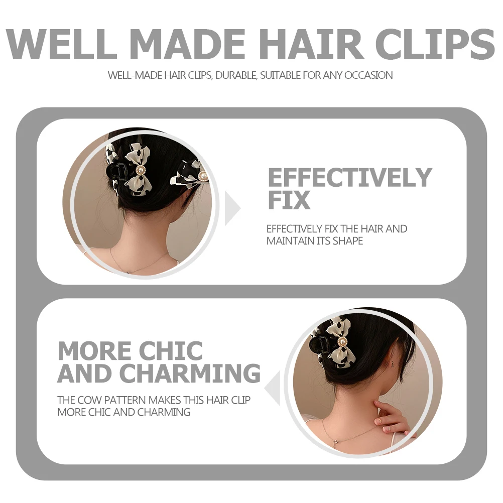 

Cow Print Claw Clip Pearl Jaw Clamp For Thick Thin Curly Straight Hair Party Banquet Daily Wear Women Hair Styling Tool