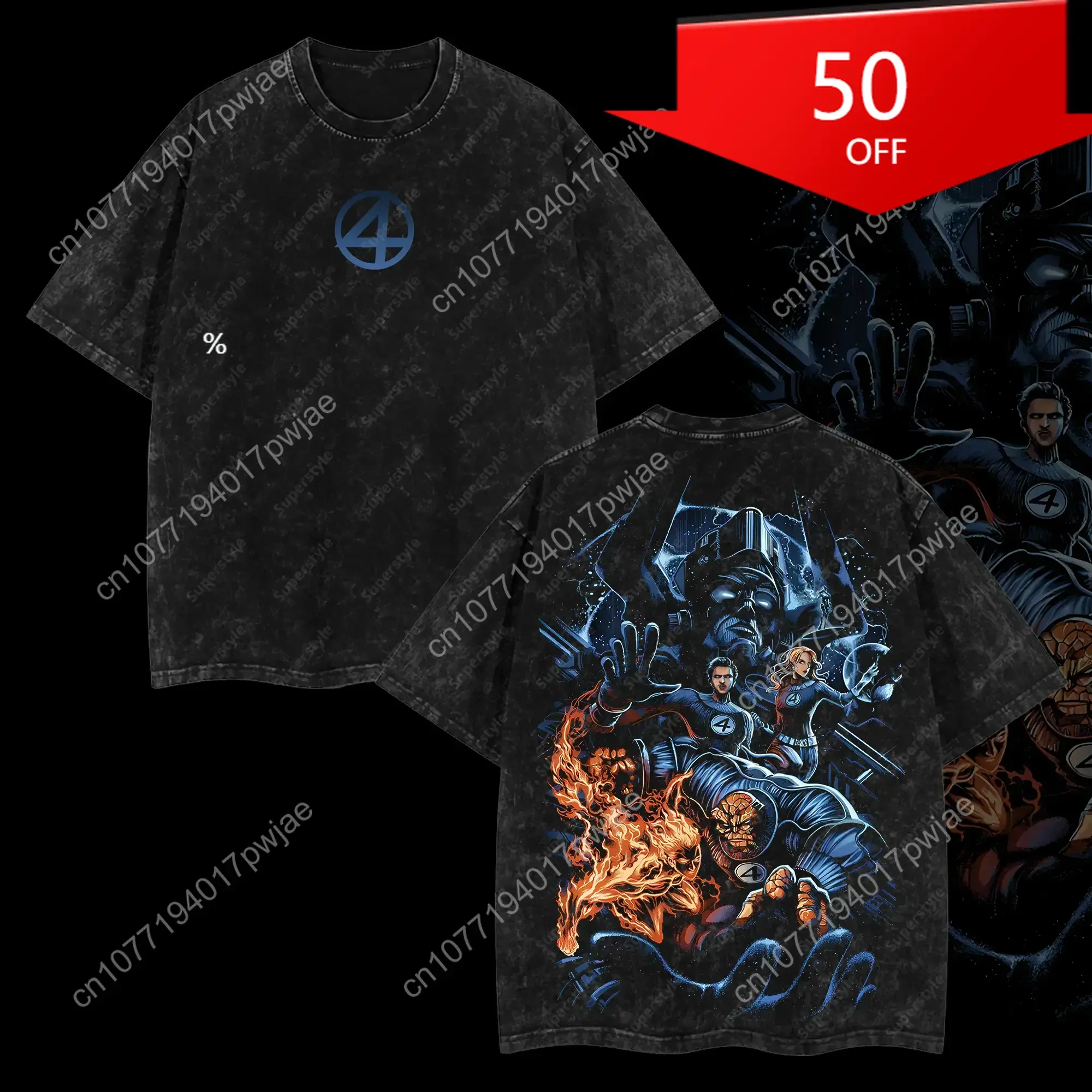 

Marvel Superstyle Cosmic Quartet "The Four" The First Superhero Family of MCU Comic Edition Double Printed Oversize Acid Wa