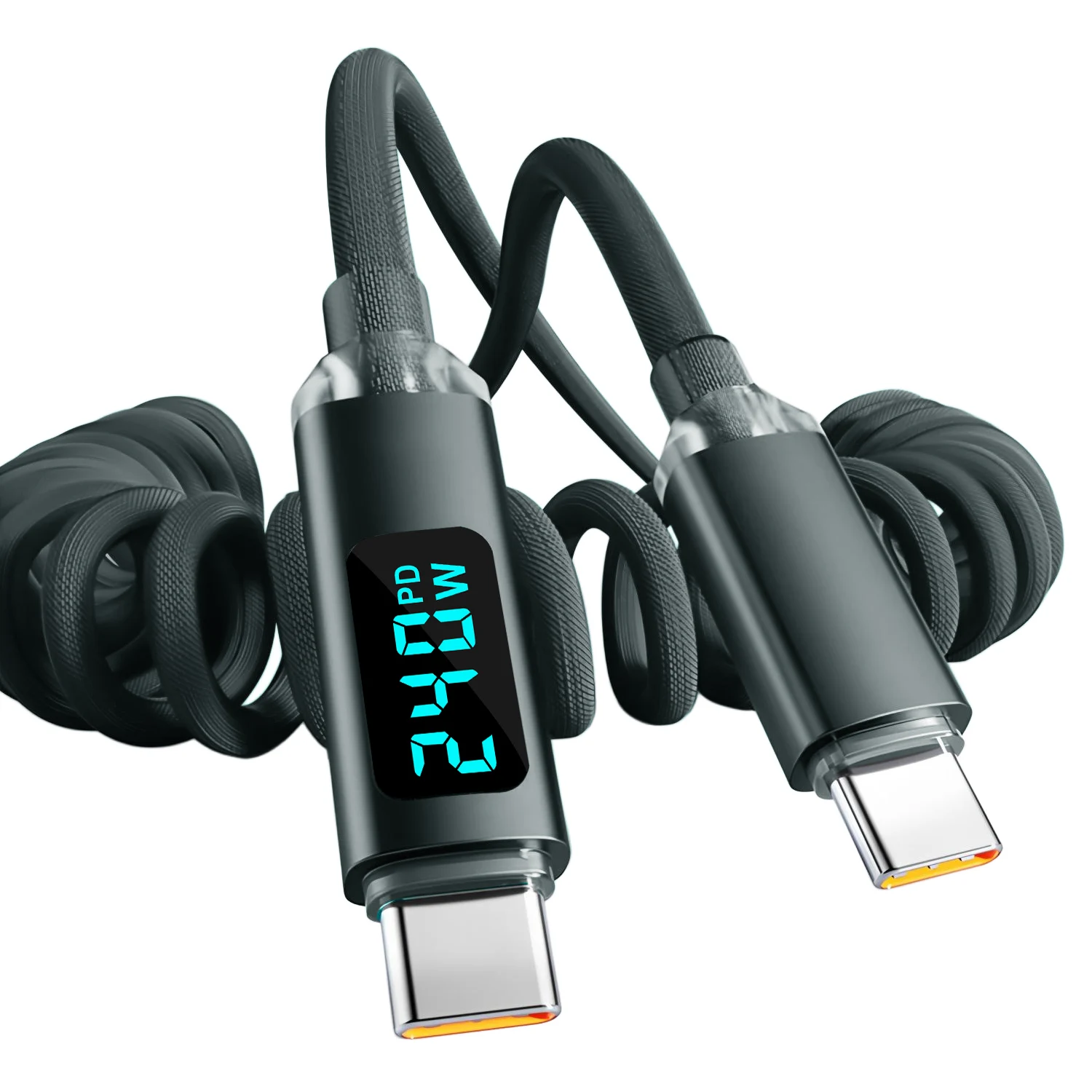 PD Digital Display Spring Stretching Cable Super Fast Charging Type C TO Type C Knit Cable For Samsung Quick USB-C Charging Cabl