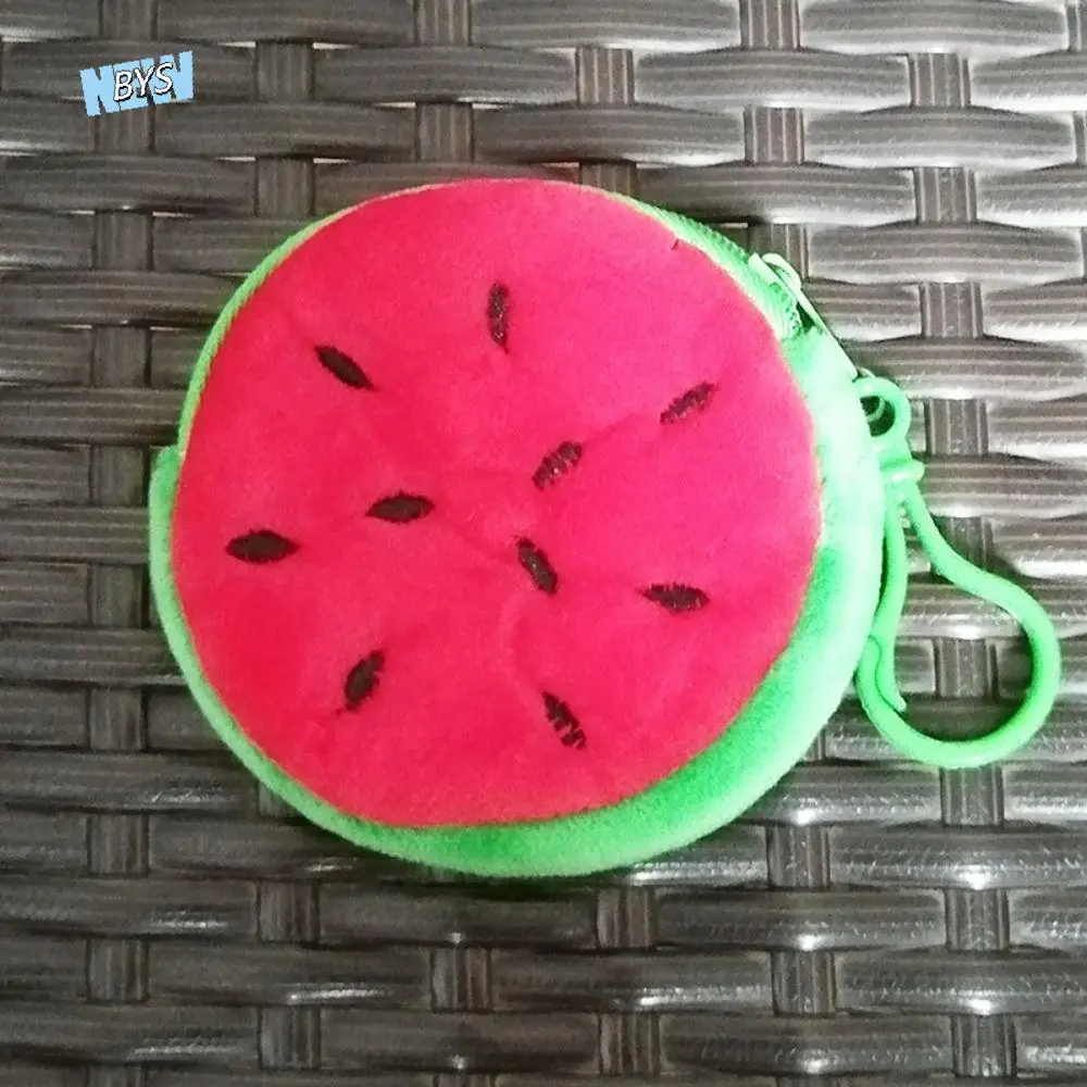 

Cartoon 3.15in Fruit Coin Bag With Hook Strawberry 8CM Coin Pouch Pineapple Watermelon Pluhs Coin Purse For Kids