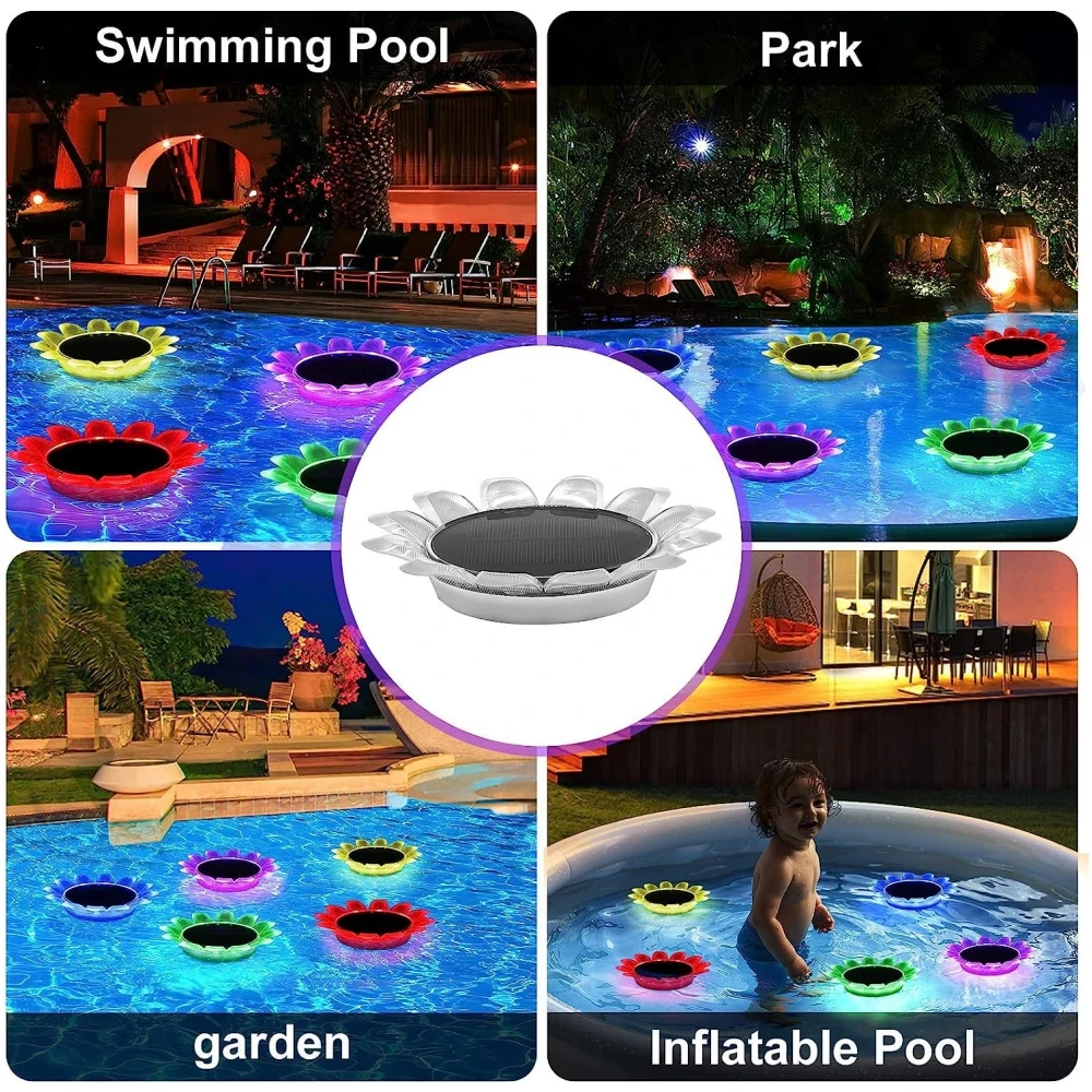 Solar Floating Pool Light, LED Controle Remoto, Pond Fountain Light, Decoração Do Pátio, Paisagem Do Jardim, Luz Do Girassol