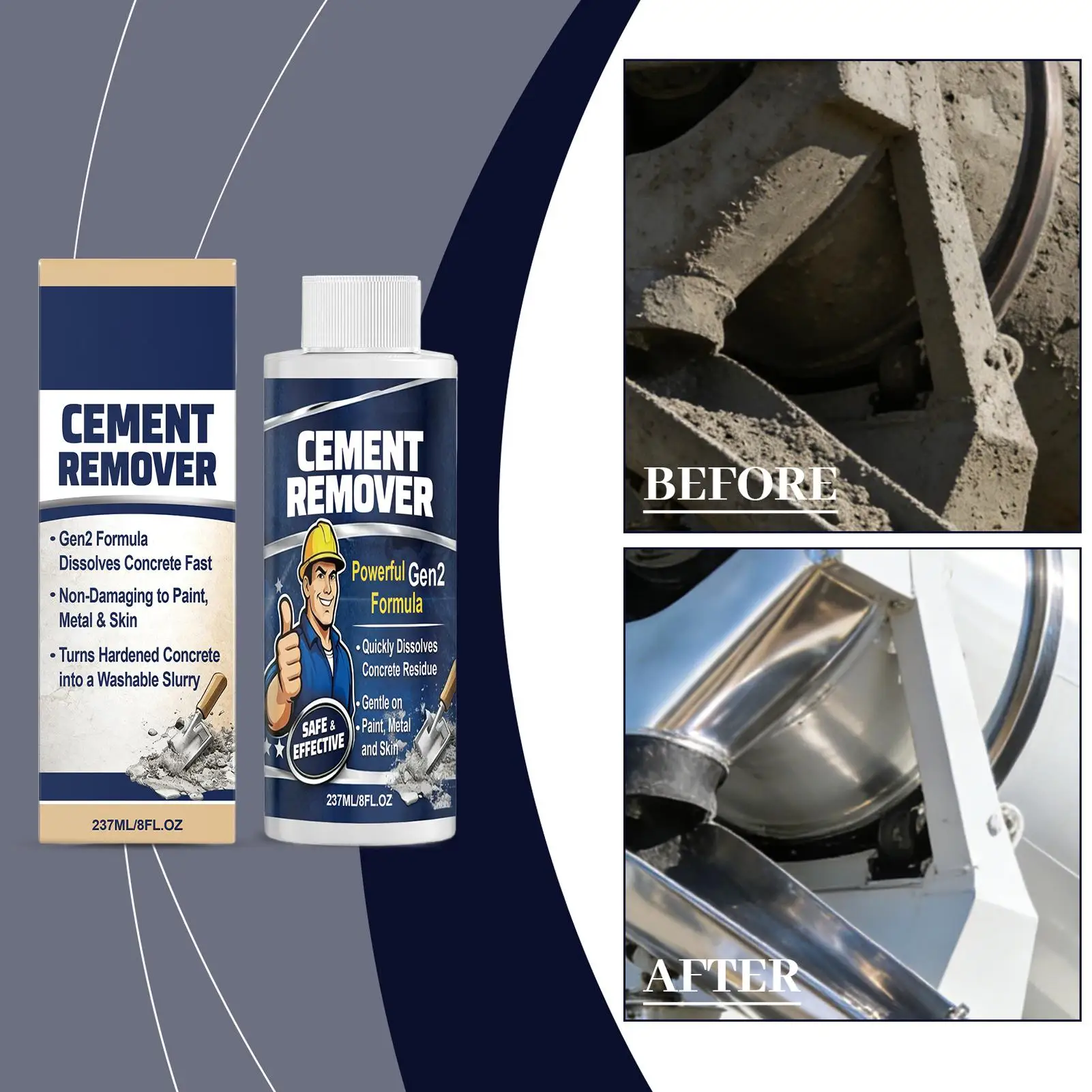 237ml Concrete Stain Remover Fast-Acting No-Damaging Cleaner Dried Concrete Cement Dissolver for Indoor Outdoor Construction