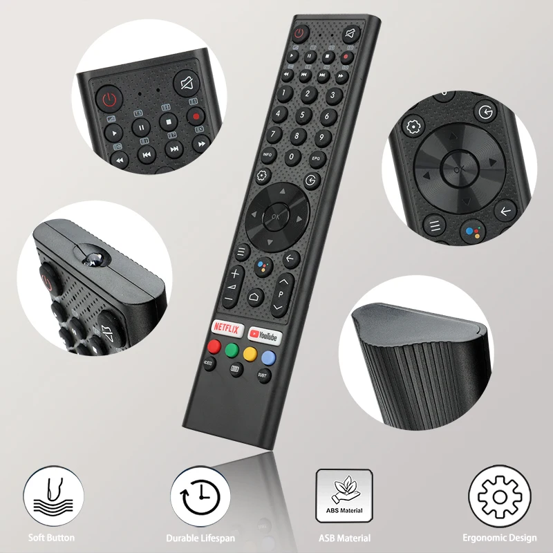 For RCKGNTVT002 IR Kogan-CHIQ-Changhong-Google-TV-Remote-Control-Replacement With NETFLIX YouTube Buttons(NO Voice Function)