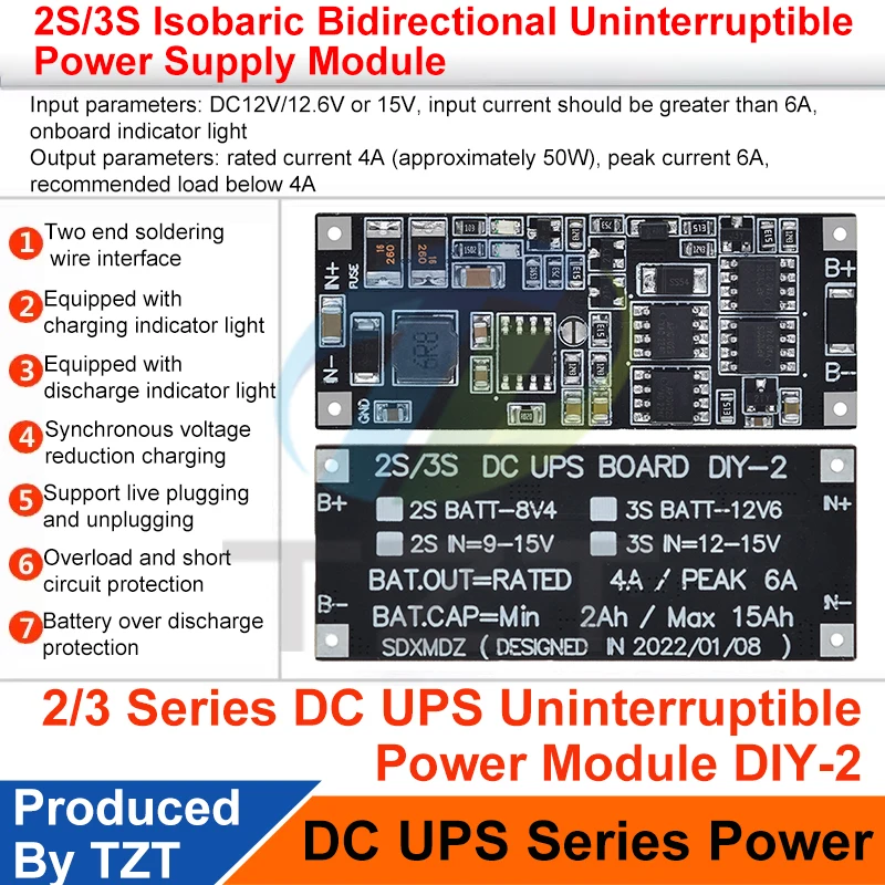 TZT DC 12V/15V 50W 4A UPS Power Supply Module Uninterruptible Power Control Board 2S 3S Charging Step Up Protection Module