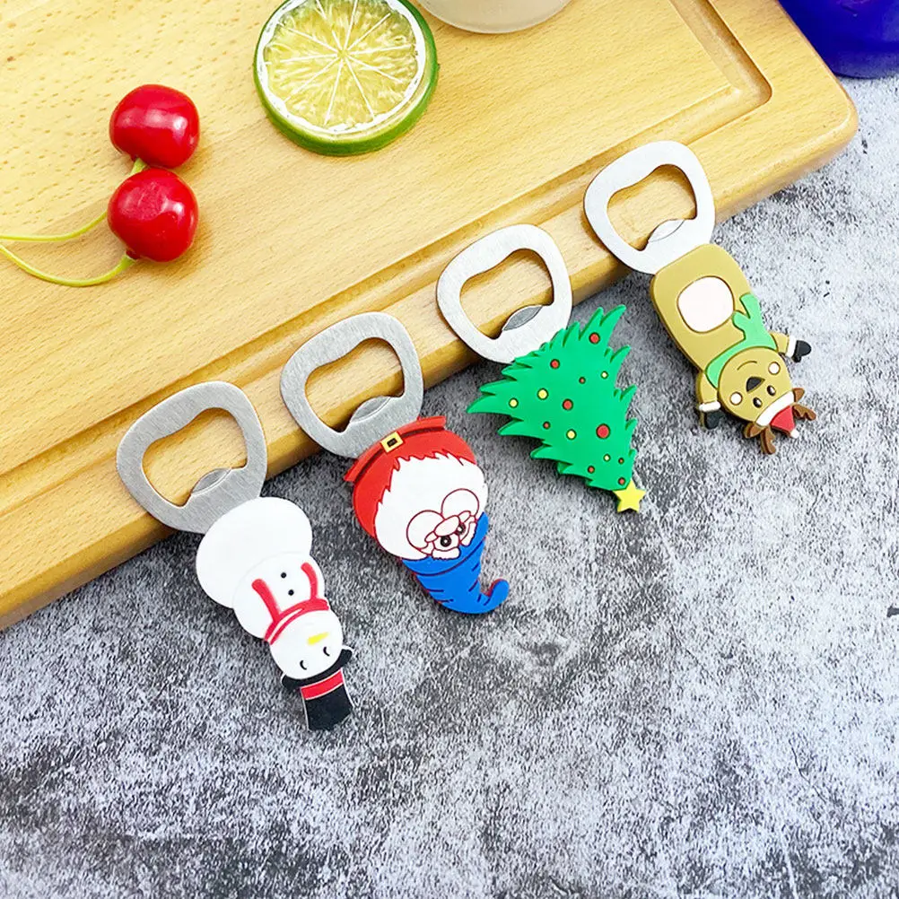 

5Pcs Cartoon Christmas Bottle Openers Sturdy Metal Beer Opener Portable Kitchen Tool Party Gifts Decorative Xmas Theme
