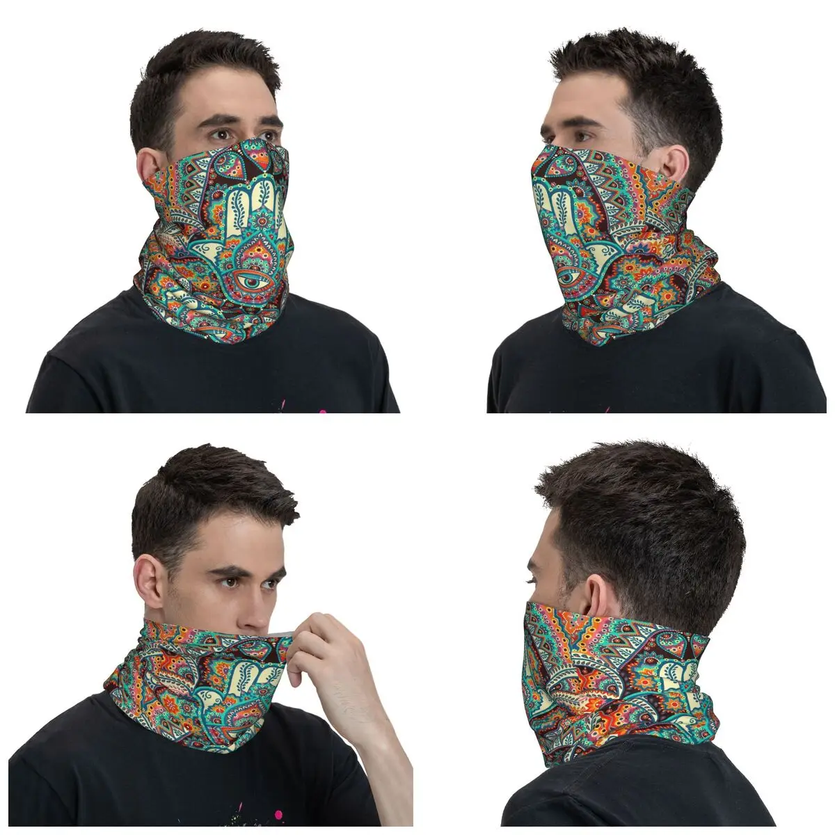 Hamsa Hand Bohemian Bandana Neck Gaiter Printed Hippie Mandala Paisley Boho Mask Scarf Balaclava Outdoor Sports Adult Windproof