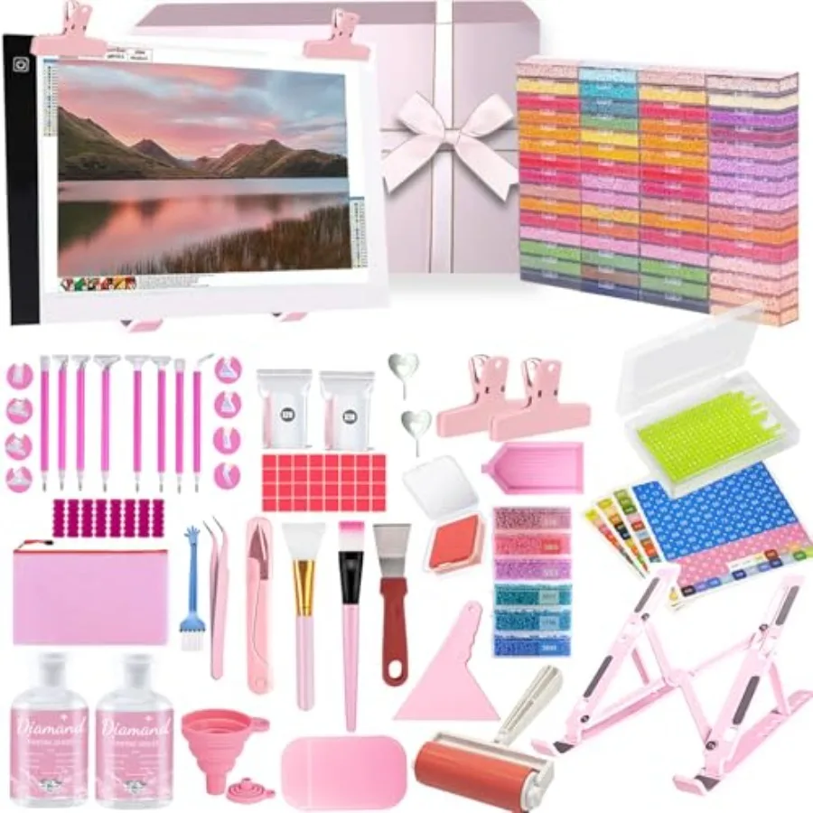 

185 Pcs All Inclusive Diamond Painting Tool Kit Diamond Art Accessories Kit Including LED Light Pad KitBracket Convex Point Des