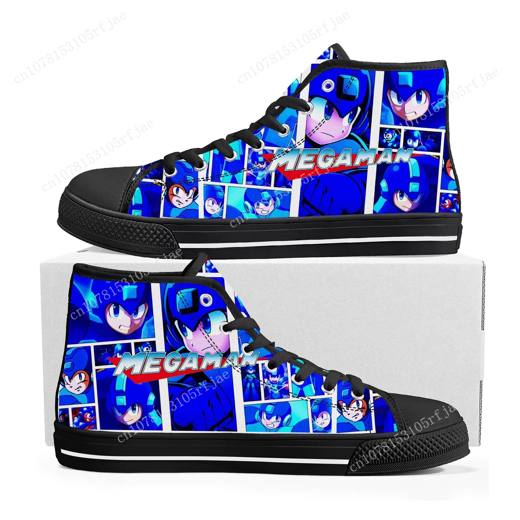 Mega Man Megaman High Top Sneakers Cartoon Game uomo donna adolescente Sneaker in tela di alta qualità moda scarpe da coppia costruite su misura