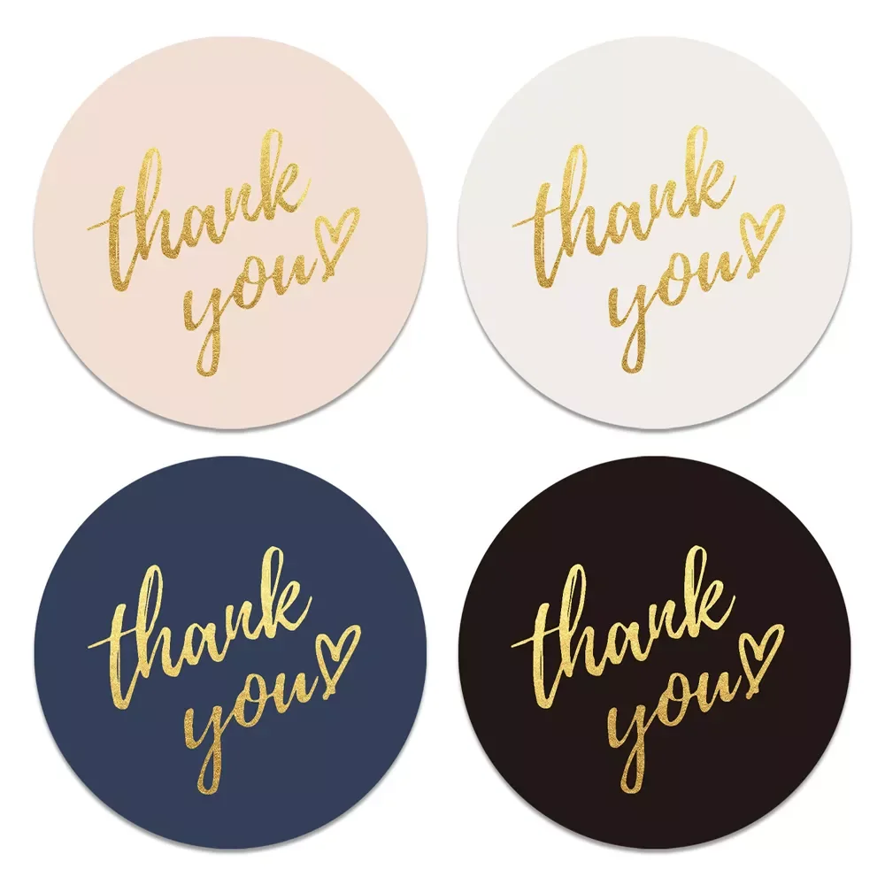 Thank You Stickers Seal Labels 50-500PCS Gold Foil Paper Decoration Sticker For Handmade Wedding Gift Labels Stationery 4 Colors