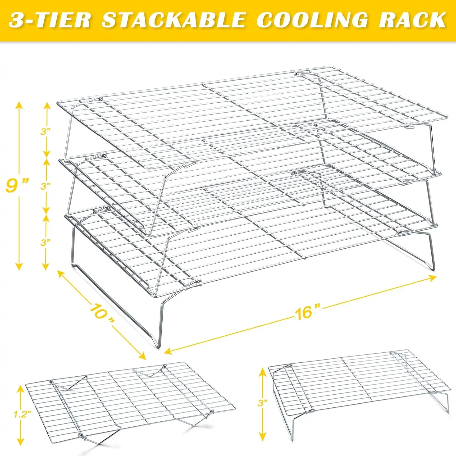 3-Tier Stackable Cooling Racks, Stainless Steel Baking Rack Set for Oven and Dishwasher Safe